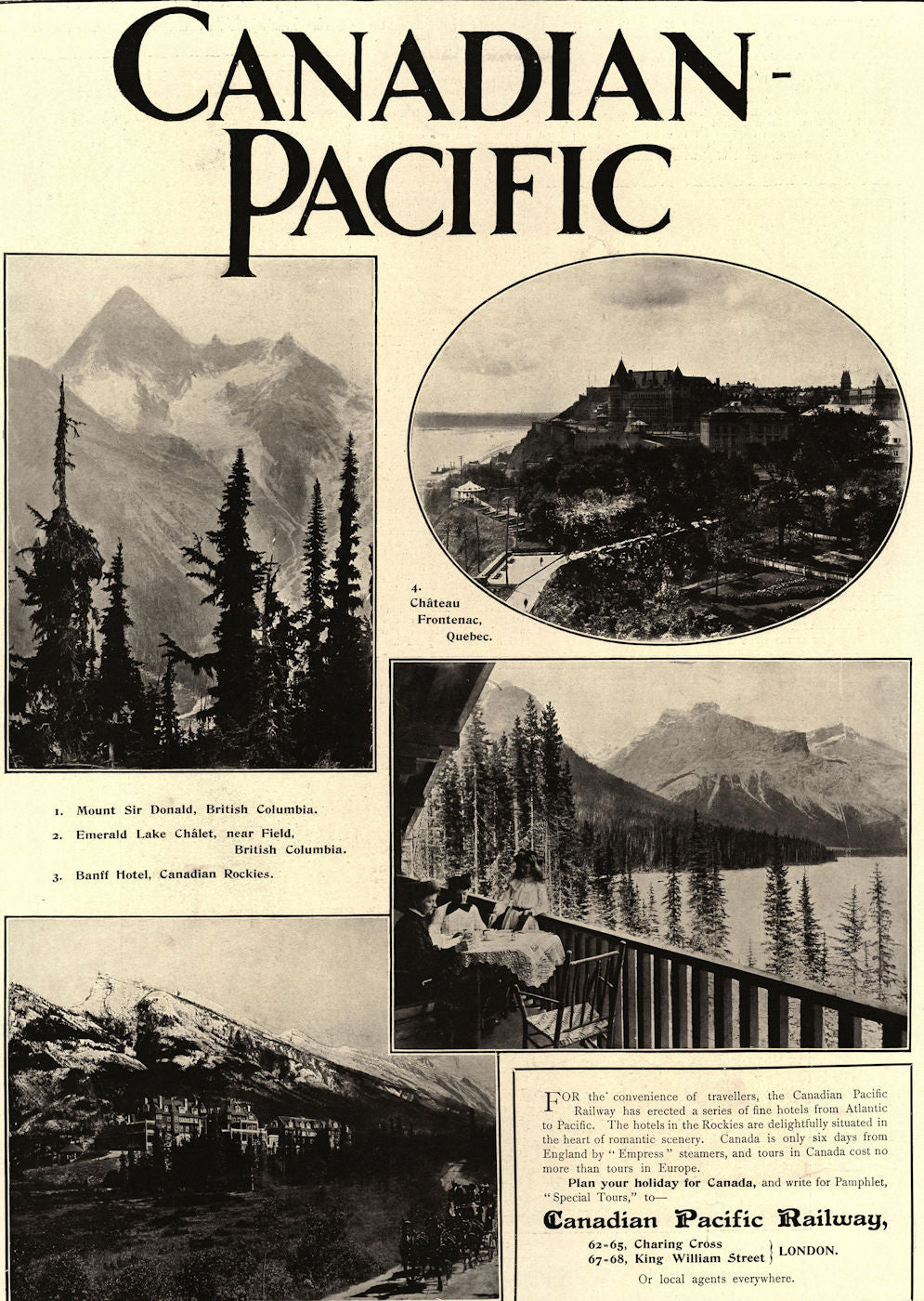 Canadian Pacific Railway advert. Mt Sir Donald British Columbia Field Banff 1909